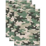 Set van 3x stuks camouflage/legerprint luxe schrift ruitjes 10 mm groen A4 formaat - Notitieboek - wiskunde/reken schrift