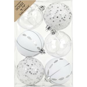 Inge Christmas Goodz luxe kerstballen- 6x- 8 cm -kunststof -zilver/wit
