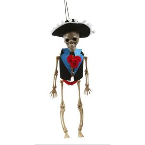 Fiestas Horror decoratie skelet/geraamte pop - Day of the Dead man - 40 cm - griezelige Halloween hangdecoratie