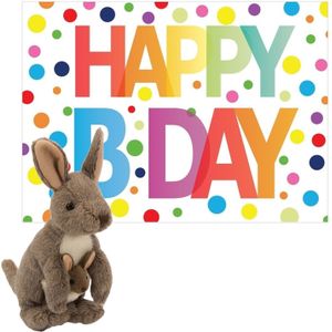 Wild Republic - Knuffel Kangoeroe 20 cm met Happy Birthday Wenskaart