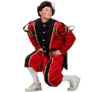 Luxe rood/zwart Piet kostuum voor volwassenen - Pietenpak - Sinterklaas verkleedkleding