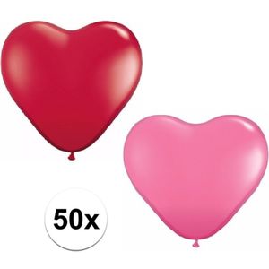 50x bruiloft ballonnen rood / roze hartjes versiering 15 cm - huwelijk / valentijn