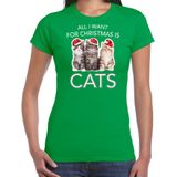 Kitten Kerstshirt / Kerst t-shirt All i want for Christmas is cats groen voor dames - Kerstkleding / Christmas outfit