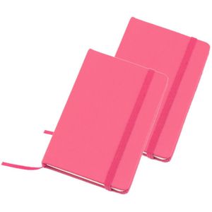 Set van 4x stuks notitieblokje roze met harde kaft en elastiek 9 x 14 cm - 100x blanco paginas - opschrijfboekjes