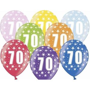 24x stuks Ballonnen 70 jaar print met sterretjes - Leeftijd feestartikelen en versiering