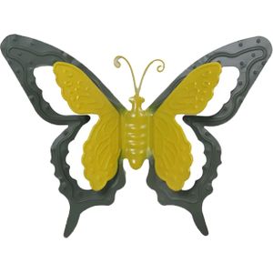 Mega Collections tuin/schutting decoratie vlinder - metaal - groen - 36 x 27 cm