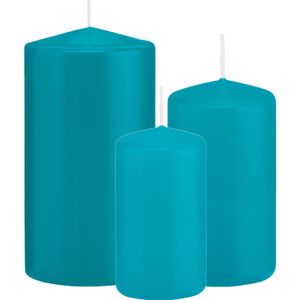 Trend Candles - Stompkaarsen set 3x Stuks Turquoise Blauw 10-12-15 cm