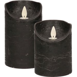LED kaarsen/stompkaarsen - set 2x - zwart - H10 en H12,5 cm - bewegende vlam