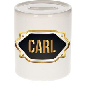 Carl naam cadeau spaarpot met gouden embleem - kado verjaardag/ vaderdag/ pensioen/ geslaagd/ bedankt
