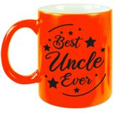 Best Uncle Ever cadeau mok / beker - neon oranje - 330 ml - verjaardag / bedankje oom
