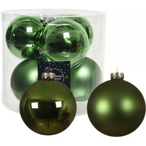 12x stuks kerstballen groen van glas 10 cm - mat/glans - Kerstversiering/boomversiering