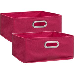 Set van 4x stuks opbergmand/kastmand 14 liter framboos roze linnen 31 x 31 x 15 cm - Opbergboxen - Vakkenkast manden