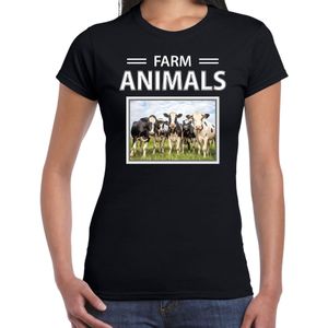 Dieren foto t-shirt Koe - zwart - dames - farm animals - cadeau shirt Kudde koeien liefhebber