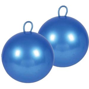 2x stuks skippybal blauw 60 cm voor kinderen - Skippyballen buitenspeelgoed voor jongens/meisjes