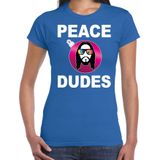 Hippie jezus Kerstbal shirt / Kerst t-shirt peace dudes blauw voor dames - Kerstkleding / Christmas outfit