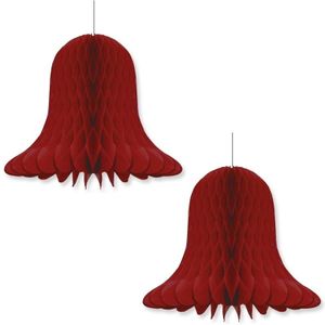 2x Bordeaux rode decoratie klokken/kerstklokken lampionnen 30 cm - feestversiering/kerstversiering