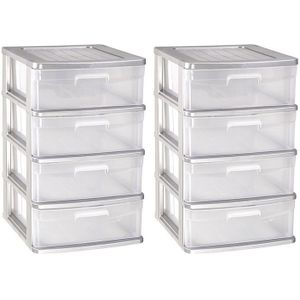 2x stuks ladeblok/bureau organizer met 4x lades grijs/transparant - L40 x B39 x H65 cm - Opruimen/opbergen laatjes