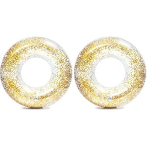 Set van 2x stuks opblaasbare Intex zwemringen transparant/doorzichtig met gouden glitters 107 cm - Zwembenodigdheden - Zwemringen