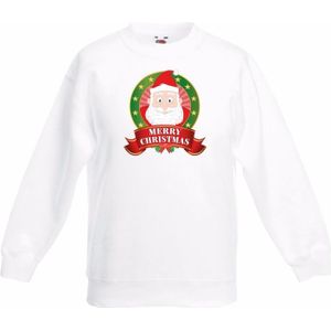Kerst sweater / Kersttrui voor kinderen met Kerstman print - wit - jongens en meisjes sweater