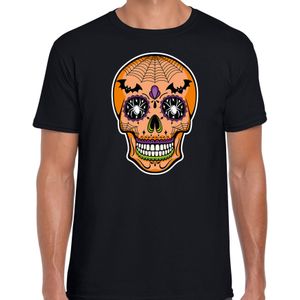 skelet gezicht day of the dead verkleed t-shirt zwart voor heren - Carnaval / Halloween shirt / kleding / kostuum
