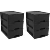 2x stuks ladenkast/bureau organizers zwart A5 3x lades stapelbaar L27 x B36 x H35 cm - Ladenblokken