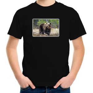 Dieren shirt met beren foto - zwart - voor kinderen - natuur / beer cadeau t-shirt