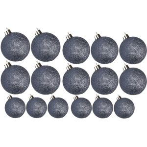 Kerstversiering set glitter kerstballen in het donkerblauw 6 - 8 - 10 cm pakket - 50x stuks