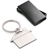 2x Sleutelhangers met huisje in geschenkverpakking aluminium 5 x 3,5 cm - Sleutelhangers - Housewarming cadeaus