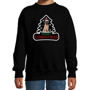 Dieren kersttrui mastiff zwart kinderen - Foute honden kerstsweater jongen/ meisjes - Kerst outfit dieren liefhebber