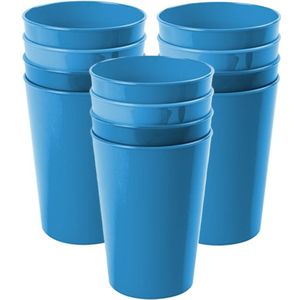 Hega Hogar Onbreekbare drinkglazen - set 12x stuks - kunststof - blauw - 300 ml - camping/outdoor/kinderen - limonade glazen