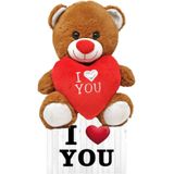 Donker bruine pluche knuffelbeer - 30 cm - incl. Valentijnskaart I Love You