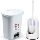 Forte Plastics - WC-/toiletborstel houder 40 cm - Wit - Pedaalemmer 8L