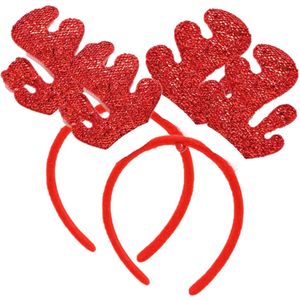 Kerst diadeem/haarband - 2x - rendier gewei - rood/groen - 19 x 22 cm