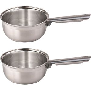 Set van 2x stuks steelpan/sauspan/juspan zilver 1,4 liter 16 cm van RVS - Geschikt voor alle warmtebronnen - Kookpan