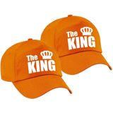 4x stuks the King pet / cap oranje met witte letters en kroon voor heren - Koningsdag - verkleedpet / feestpet