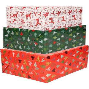 Bellatio Decorations 12x luxe kerst cadeaupapier rollen in 3-stijlen - Inpakpapier