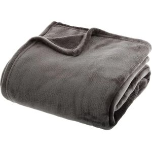 Fleece deken/fleeceplaid midden grijs 130 x 180 cm polyester - Bankdeken - Fleece deken - Fleece plaid