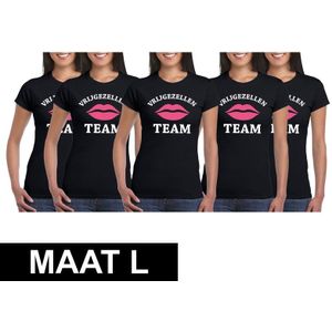 5x Vrijgezellenfeest Team t-shirt zwart dames Maat L