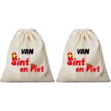 2x Van Sint en Piet cadeauzakje met sluitkoord - katoenen / jute zak - Sinterklaas kadozak voor pakjesavond