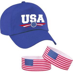 USA supporter set - 1x baseballcap en 2x vlaggen armbanden