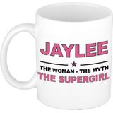 Naam cadeau Jaylee - The woman, The myth the supergirl koffie mok / beker 300 ml - naam/namen mokken - Cadeau voor o.a  verjaardag/ moederdag/ pensioen/ geslaagd/ bedankt