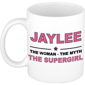 Naam cadeau Jaylee - The woman, The myth the supergirl koffie mok / beker 300 ml - naam/namen mokken - Cadeau voor o.a  verjaardag/ moederdag/ pensioen/ geslaagd/ bedankt