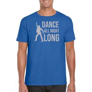 Zilveren muziek t-shirt / shirt Dance all night long - blauw - voor heren - muziek shirts / discothema / 70s / 80s / outfit