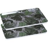 2x stuks dienbladen/serveerbladen rechthoekig Jungle 30 x 22 cm wit/groen - Serveerbladen, dienbladen &amp; keukenbenodigdheden