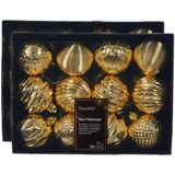 Decoris kerstballen gedecoreerd - 24x - 6 cm -kunststof - goud