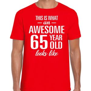 Awesome 65 year - geweldige 65 jaar cadeau t-shirt rood heren -  Verjaardag cadeau
