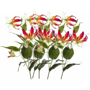 5x Gele met rode Gloriosa/klimlelie kunstplanten 75 cm - Klimlelies - Kunstbloemen boeketten maken