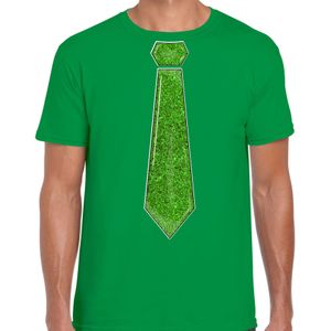Bellatio Decorations Verkleed shirt heren - stropdas glitter groen - groen - carnaval - foute party