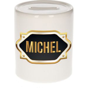 Michel naam cadeau spaarpot met gouden embleem - kado verjaardag/ vaderdag/ pensioen/ geslaagd/ bedankt