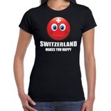 Switzerland makes you happy landen t-shirt Zwitserland met emoticon - zwart - dames -  Zwitserland landen shirt met Zwitserse vlag - EK / WK / Olympische spelen outfit / kleding